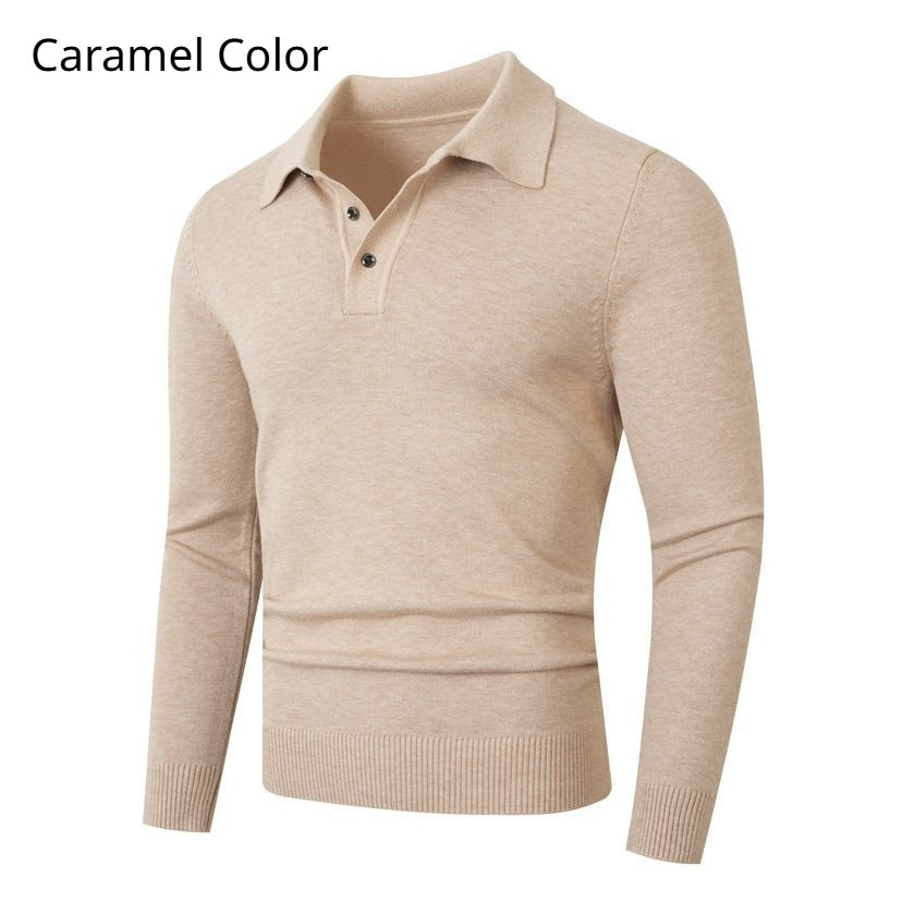 Fashionable Lapel-Neckline Buttoned Casual Pullover Base-Layer Knit Sweater
