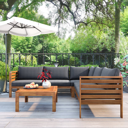 Outdoor Sofa Set Acacia Wood Gray Sectional Japanese Style Water-Resistant