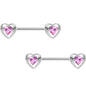 9/16 Pink CZ Gem Hugged Heart Barbell Nipple Ring Set