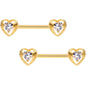 Clear CZ Gold Tone Anodized Hugged Heart Barbell Nipple Ring Set