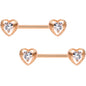 Clear CZ Rose Gold Tone Anodized Hugged Heart Barbell Nipple Ring Set