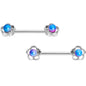 Aqua Purple Fade Orb Hollow Flower Barbell Nipple Ring Set