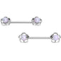 9/16 White Orb Hollow Flower Barbell Nipple Ring Set