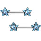 9/16 Aqua Gem Encrusted Big Star Barbell Nipple Ring Set