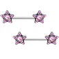 9/16 Pink Gem Encrusted Big Star Barbell Nipple Ring Set