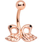 Rose Gold Plated Ruffled Feather Dual Swans Belly Ring