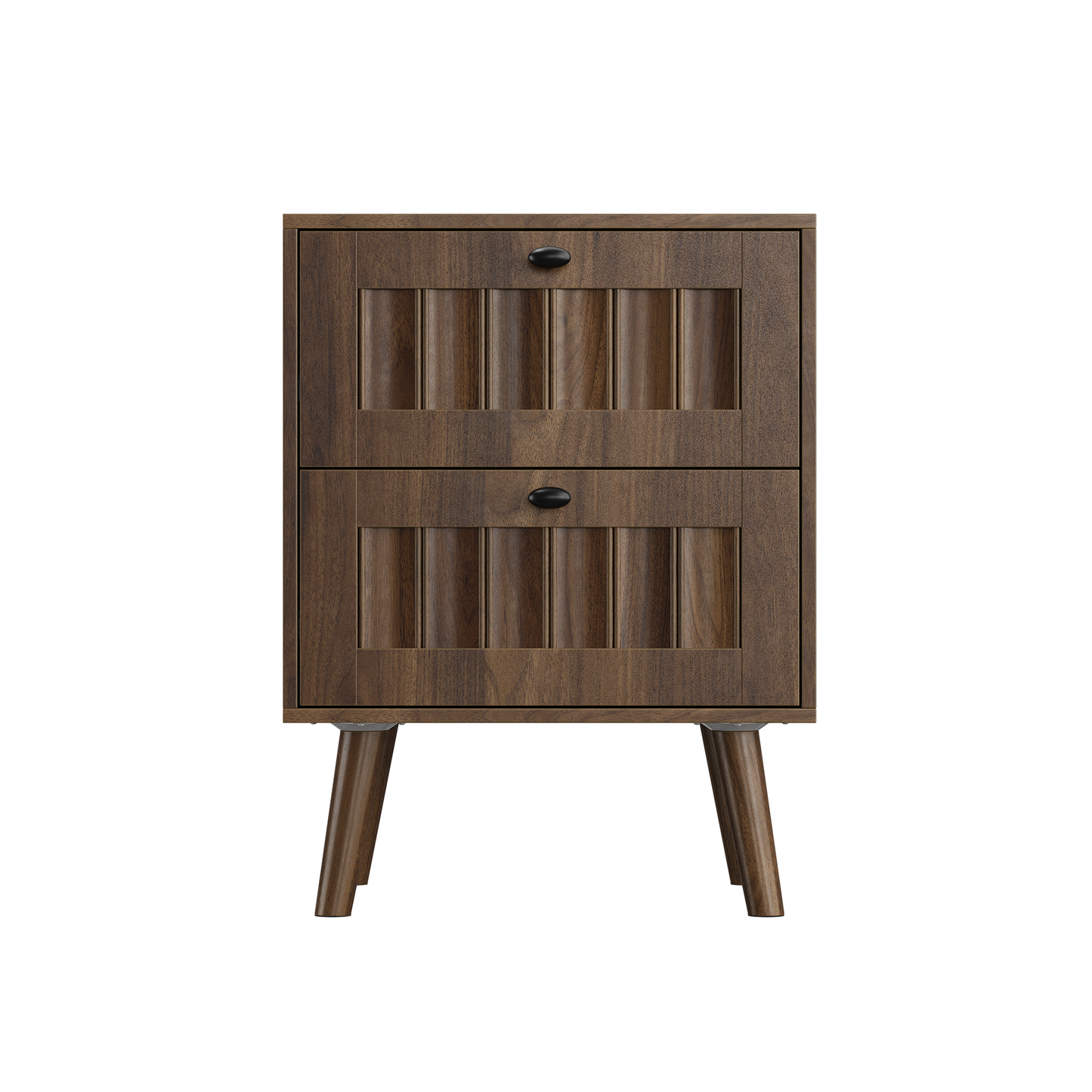 Double Drawer Bedside Table, Solid Wood Legs, Walnut, 15.75x15.75 in, 2-Pack