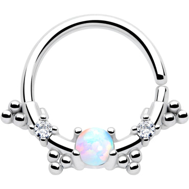 16G 3/8 White Synthetic Opal Luminous Seamless Circular Ring