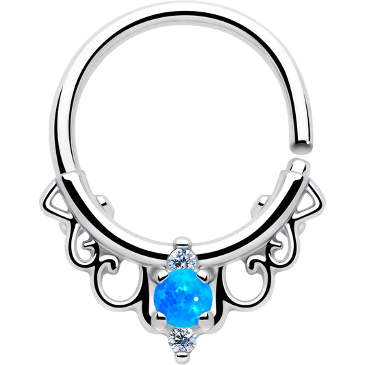16G 3/8 Blue Synthetic Opal Filigree Seamless Circular Ring