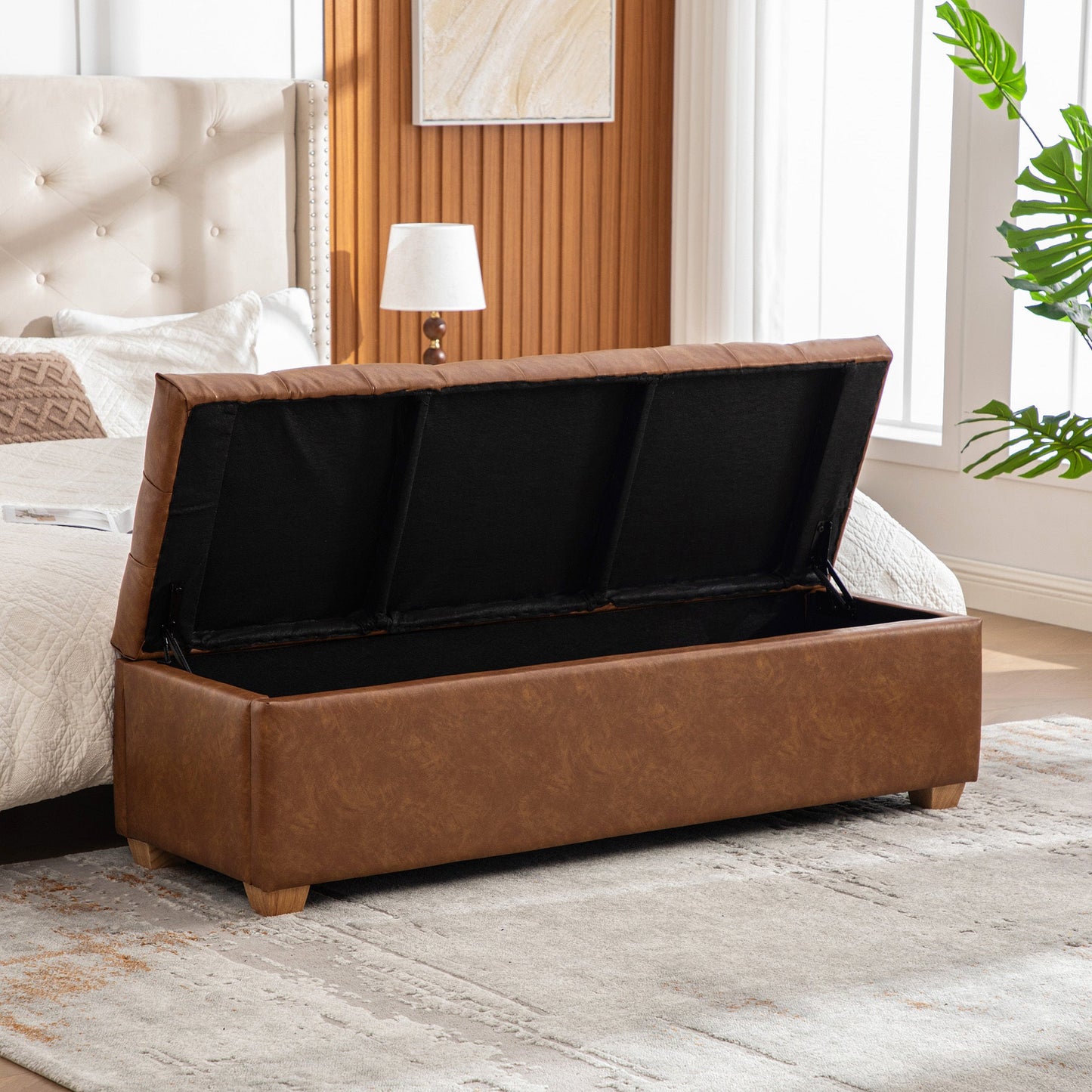 Storage Bench Tufted PU Leather Brown Flip Top 60