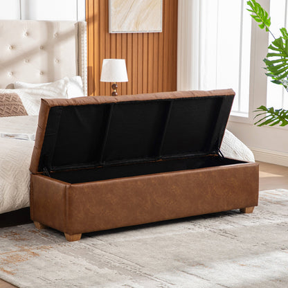 Storage Bench Tufted PU Leather Brown Flip Top 60