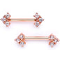Clear CZ Gem Rose Gold PVD Trio Arrow Barbell Nipple Ring Set