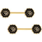 Gold Tone Anodized Spiritual Ohm Symbol Barbell Nipple Ring Set