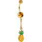 Orange Gem Gold Tone Anodized Pineapple Chain Dangle Belly Ring