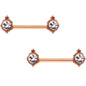 Clear CZ Gem Rose Gold Tone Durango Fashion Barbell Nipple Ring Set
