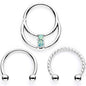 16G 3/8 Teal Faux Opal Twisted Horseshoe Closure Ring Set