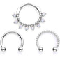 16G 3/8 White Faux Opal Twisted Hoseshoe and Clicker Set of 3