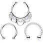 16G White Faux Opal Twisted Horseshoe Clip On Fake Septum Ring Set