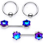 14G Blue Gem Supernova Captive Ring Barbell Nipple Ring Set