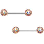 14G Aurora Gem Rose Gold Tone Cluster Barbell Nipple Ring Set