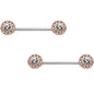 Clear Gem Rose Gold Tone Circular Cluster Barbell Nipple Ring Set