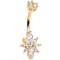 Clear Gem Gold Tone Plated Flower Double Mount Belly Ring