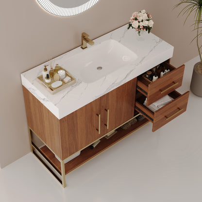 36' Modern Free-Standing Bathroom Vanity with Seamless Ceramic Sink & Sintere...