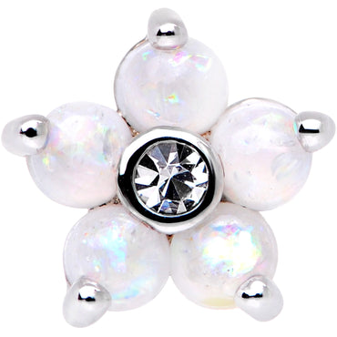 16G 1/4 White Faux Opal CZ Flower Cartilage Tragus