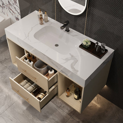 39.4'' Floating Bathroom Vanity with Ceramic Sink, 2 Soft Close Drawers
