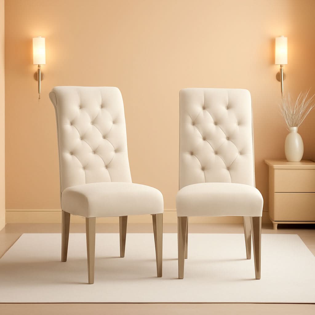 Tan Solid Wood Tufted Parsons Dining Chair Set Of 2