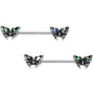 5/8 White Faux Opal Summer Butterfly Barbell Nipple Ring Set