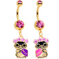 Pink Gem Gold Tone Anodized BFF Penguins Dangle Belly Ring Set