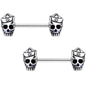 Clear CZ Gem First Mate Skull Barbell Nipple Ring Set