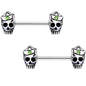 Green CZ Gem First Mate Skull Barbell Nipple Ring Set