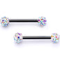 9/16 Aurora Gem Cluster Black Anodized Barbell Nipple Ring Set
