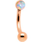 16G 1/4 White Synthetic Opal Flat Set Rose Gold IP Curved Eyebrow Rook Piercing