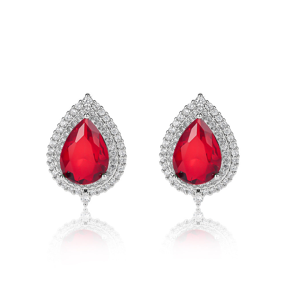 Fashionable Color Gemstone Full-Diamond Waterdrop Zircon Necklace