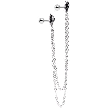 16G 1/4 Halloween Skeleton Hands Cartilage Chain Earring
