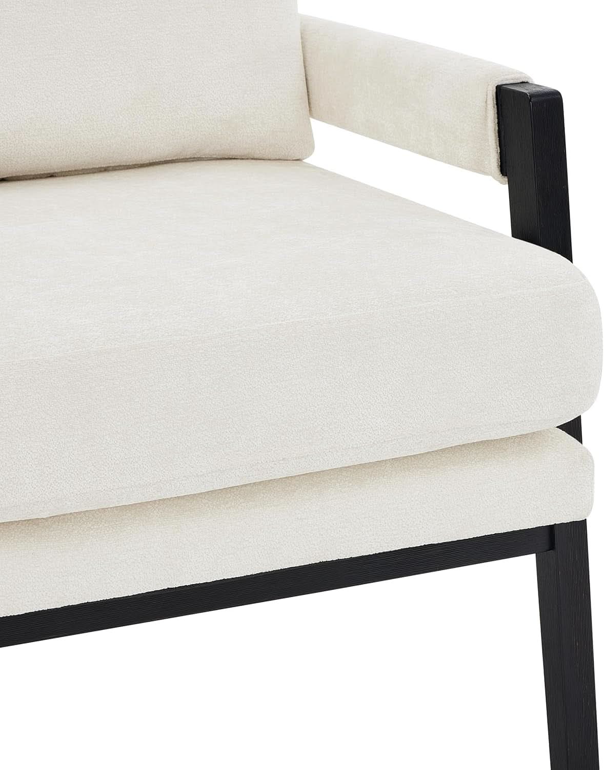 White Chenille Upholstered Mid Century Accent Armchair