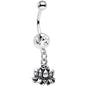 Clear Gem Solid Lotus Flower Dangle Belly Ring