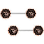 Rose Gold Tone Spiritual Ohm Symbol Barbell Nipple Ring Set