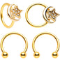 16G 3/8 Gem Golden Night Sky Horseshoe BCR Captive Ring Set
