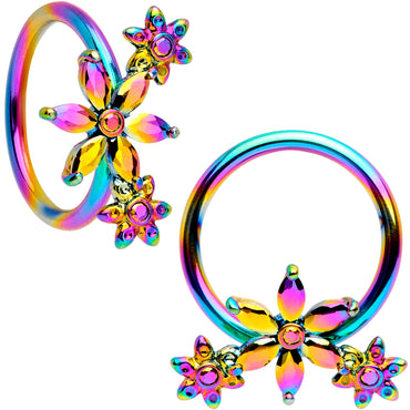 16G 3/8 Rainbow Flower Power Horseshoe BCR Captive Ring Set