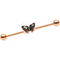 Rose Gold Tone Iridescent Butterfly Charm Industrial Barbell 38mm