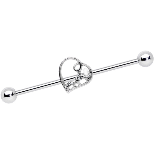 14G Clear Gem Valentines Day Heart Industrial Barbell 38mm