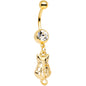 Clear Gem Gold Tone Anodized Fashion Cat Dangle Belly Ring