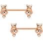 14G 9/16 Rose Gold Tone Kitty Cat Barbell Nipple Ring Set