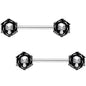 14G 9/16 Clear Gem Skull Rose Flower Barbell Nipple Ring Set