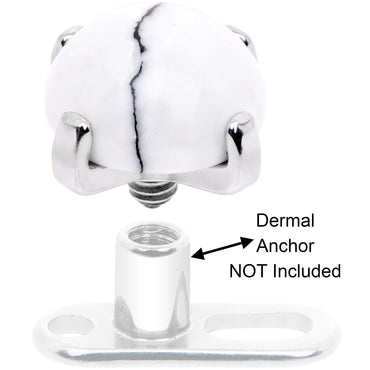 14G Natural White Howlite Externally Threaded Dermal Anchor Top