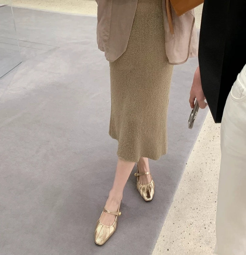 2026 Summer New Women French Style Mary Janes, Inner Heightening Wrinkle Square Toe Shallow Shoes With Single Strap Buckle Fashion Flats